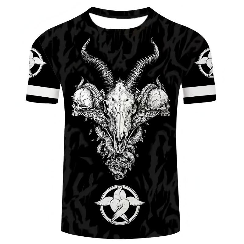 Trendy Men's Clothing Graphic T-shirts 3D Digital Printing Viking Element Pattern Short Sleeved Loose Round Neck Top for Men