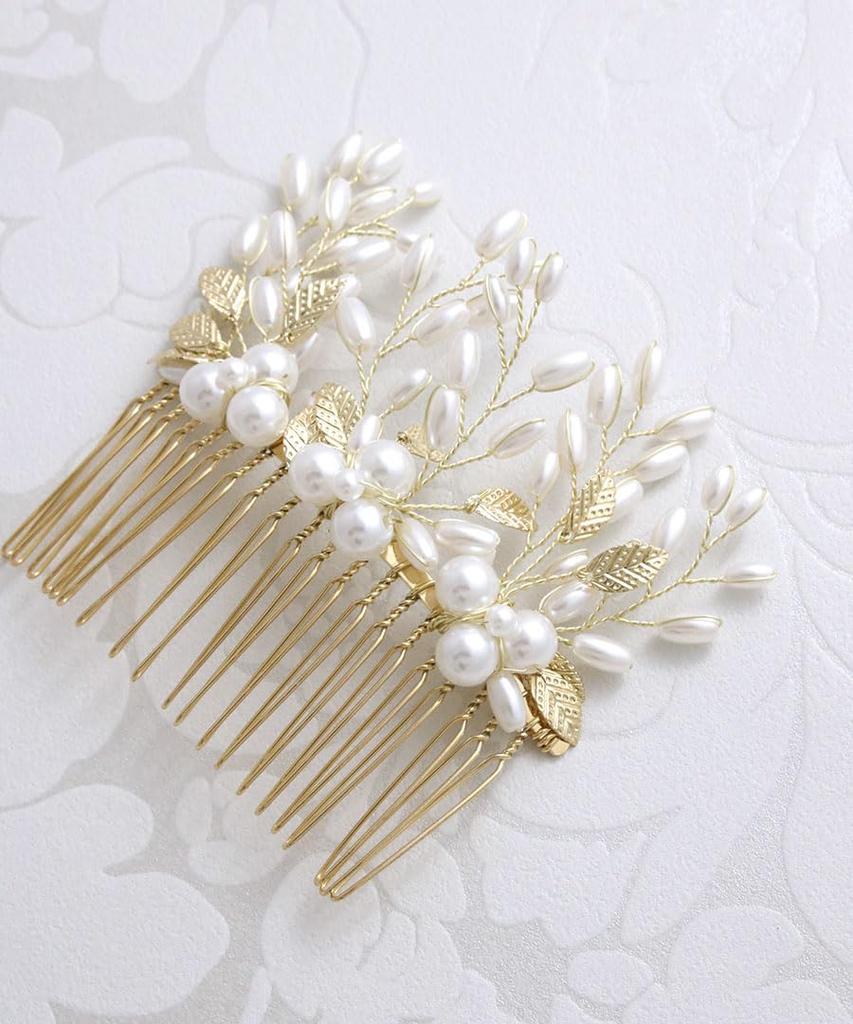 VINGTAINE Hair Comb with and Flower Perfect for Large Hair Popular and Trendy Pearl, Leaf, Design, Weddings, Accessories, Gift, H7681-