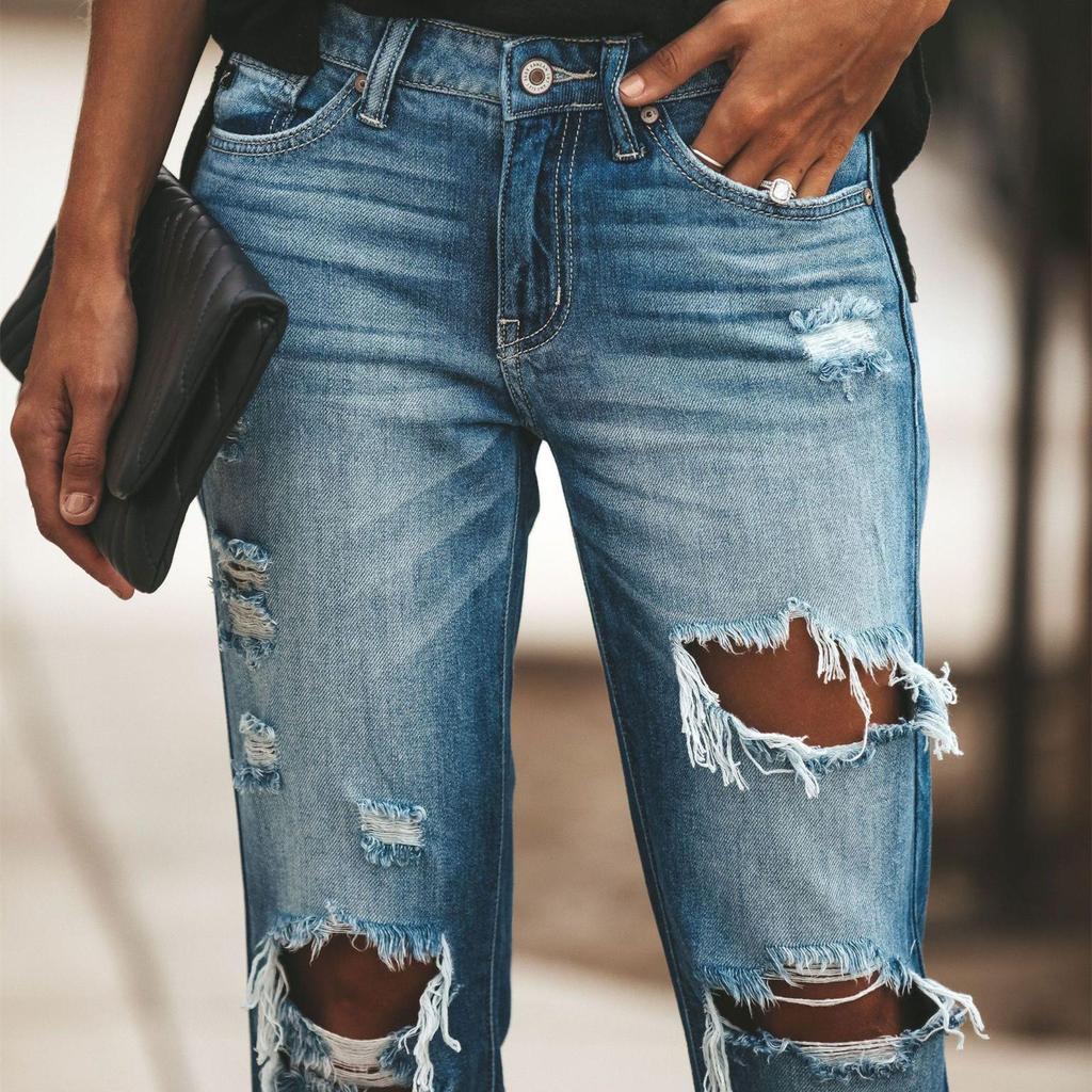 Women's Fashion Casual Summer Spring Ripped Denim Trousers Pants & Capris