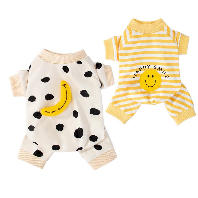 Banana Smiley Face Pet Clothes for Small Dogs and Cats - Thin, Four-Legged Homewear for Spring and Autumn