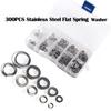 300pcs Stainless Steel Flat Spring Washer Assortment Kit M2-M6 Spring Washer Flat Washer Combination Box Round Washers