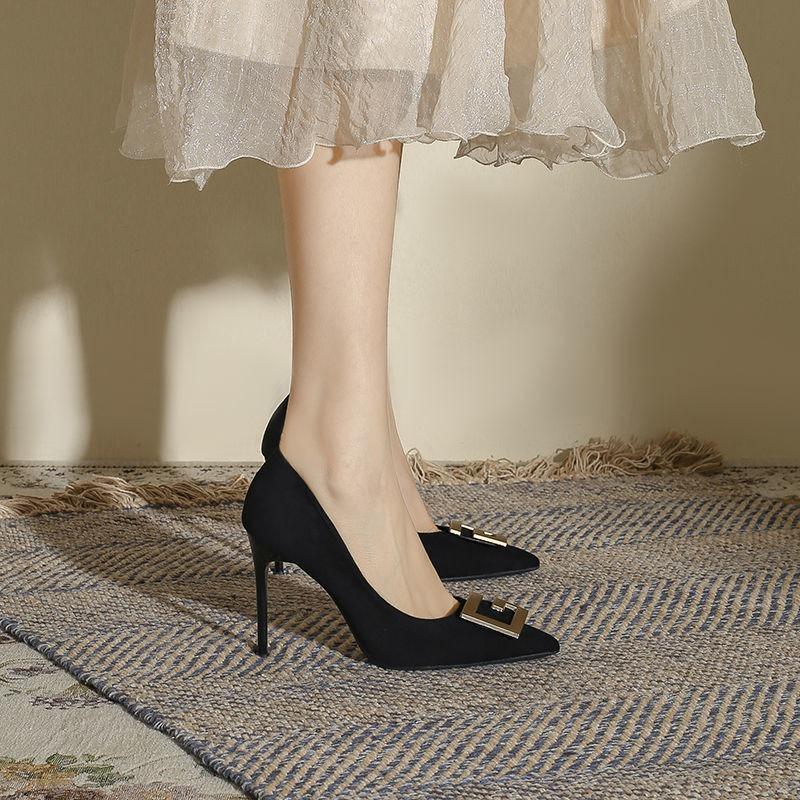 Pointed high heels women's autumn and winter new professional temperament thin heels black celebrity shallow mouth versatile single shoes
