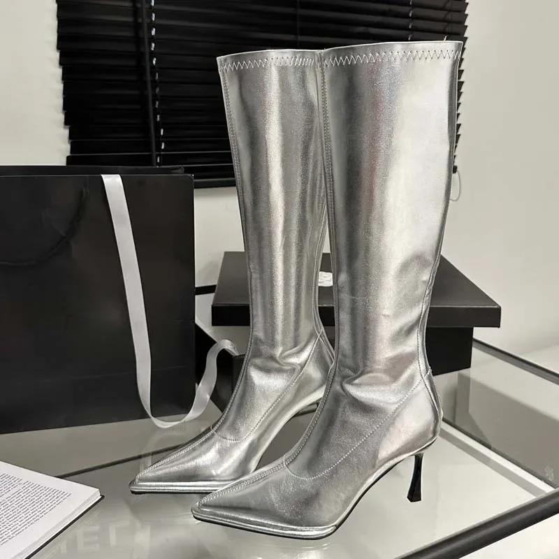 Fashion Eilyken Sexy Thin High Heels Pointed Toe Woman Knee High Boots Autumn Winter Soft Leather Zipper Shoes Modern Long Booties