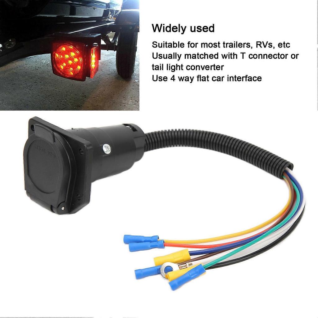 Trailer Wiring Adapter 7 Way Blade Connector Cable Plug with Bracket for RV Camper
