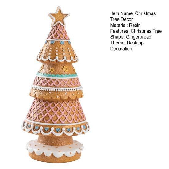 Mini Gingerbread Christmas Tree Ornament Miniature Xmas Tree Resin Statue Figurine Home Office Holiday Party Tabletop Decoration
