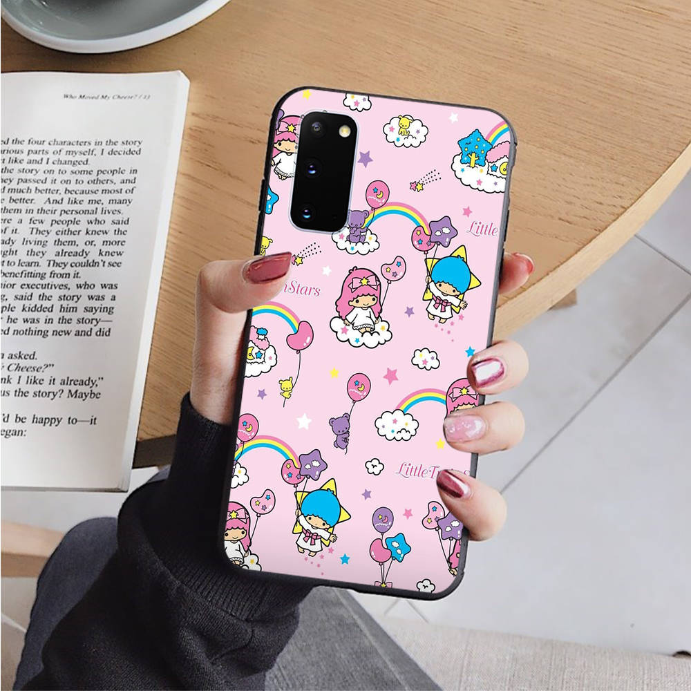 AH32 Cute Little Twin Stars Black Case for Samsung Note 20 Lite S24 Ultra S23 S22 A05 A06 A11 A71 A15 A16 A13 A24 A25 A33 A52 A53 M55 M35 Sofe Cover