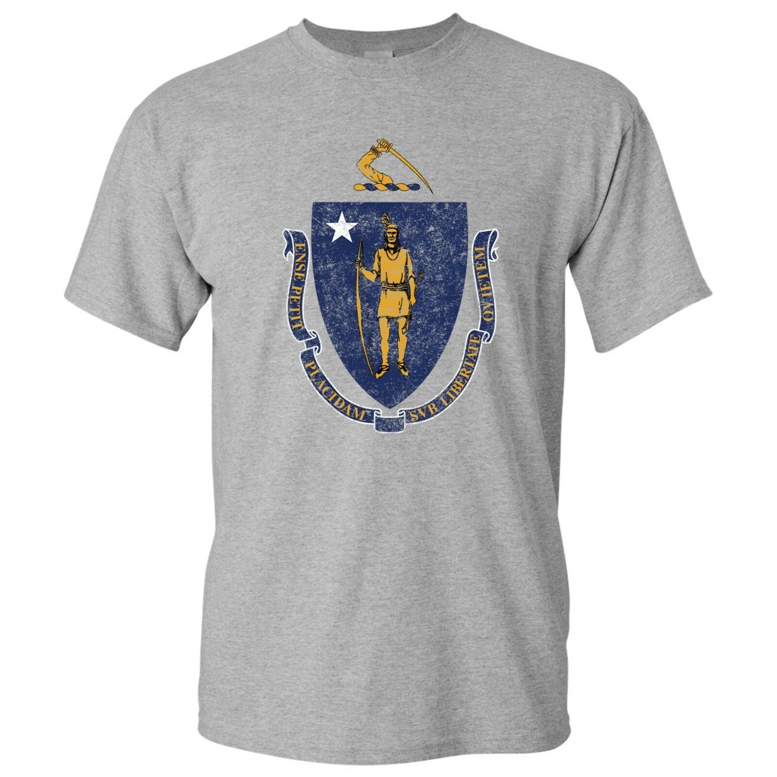 Massachusetts State Flag - Hometown Pride Basic Cotton T-Shirt - Sport Grey M