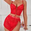3 Pcs/Set Women Bra Panties Skirt Set See-through Lace Embroidery Hollow Out Lace-up Straps Thin High Waist Skirt Wedding Night Honeymoon Valentines