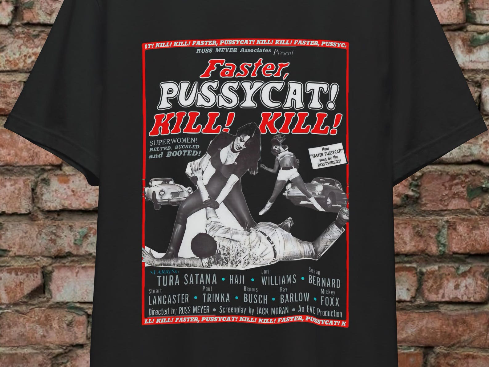 Faster Pussycat Kill Kill Tee | Horror Punk Goth Shirt | Soft Cotton Cult Classic Top | Unique Rebellious Design | Movie Poster T-shirt XL