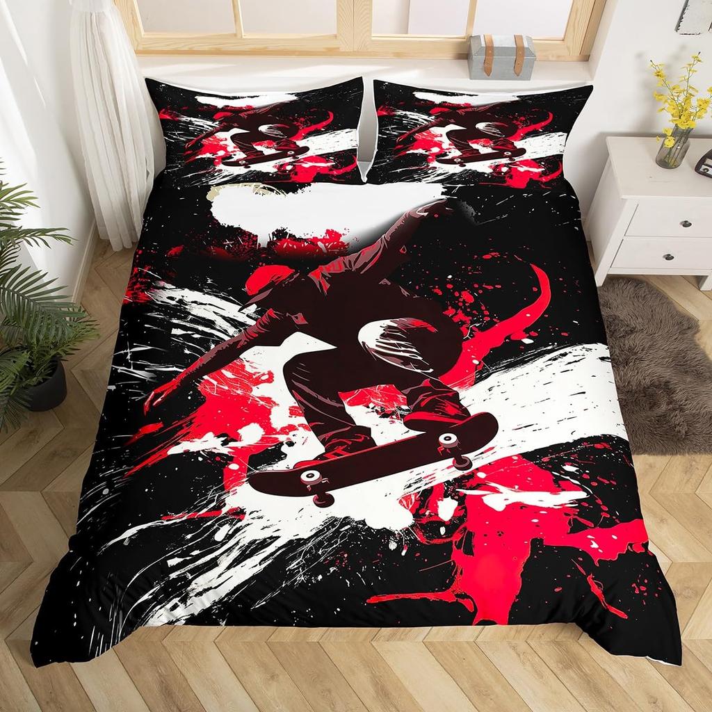 Tinédzserek gördeszka paplanhuzat Fiúk Hipster graffitistílusú paplanhuzatok Gyerekek extrém sporttémájú Hűvös gördeszkás ágynemű garnitúra