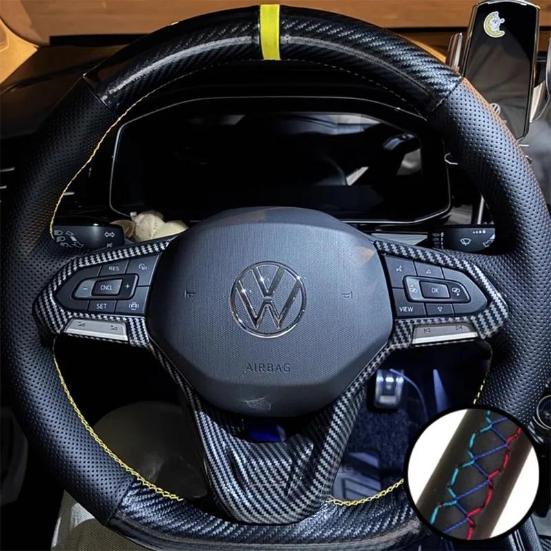 

DIY Car Steering Wheel Cover Carbon Fiber Leather For Volkswagen VW Atlas Golf 8 Mk8 Jetta Passat B9 Tiguan Sharan Car Interior