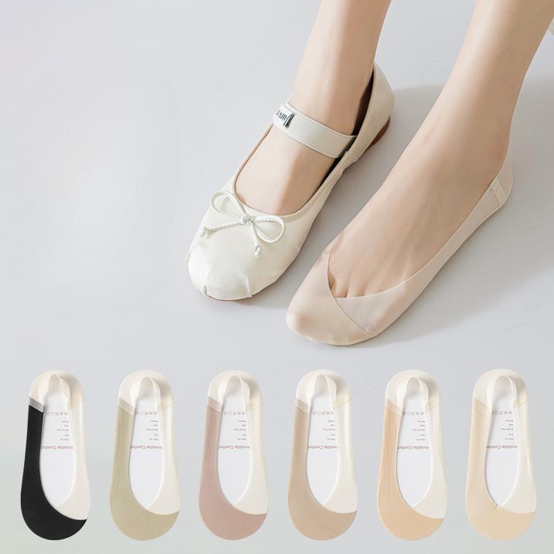 Boat Sock Women's Anti-slip and Non-falling, Summer Cross-stitch Anti-odor Pure Cotton Base Ice Silk Shallow Mouth Versatile Invisible Socks