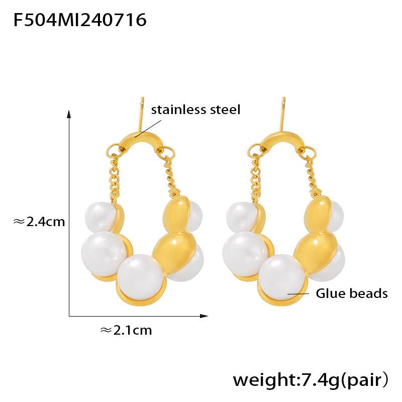 18K Gold-Plated Stainless Steel Retro Pearl Stud Earrings
