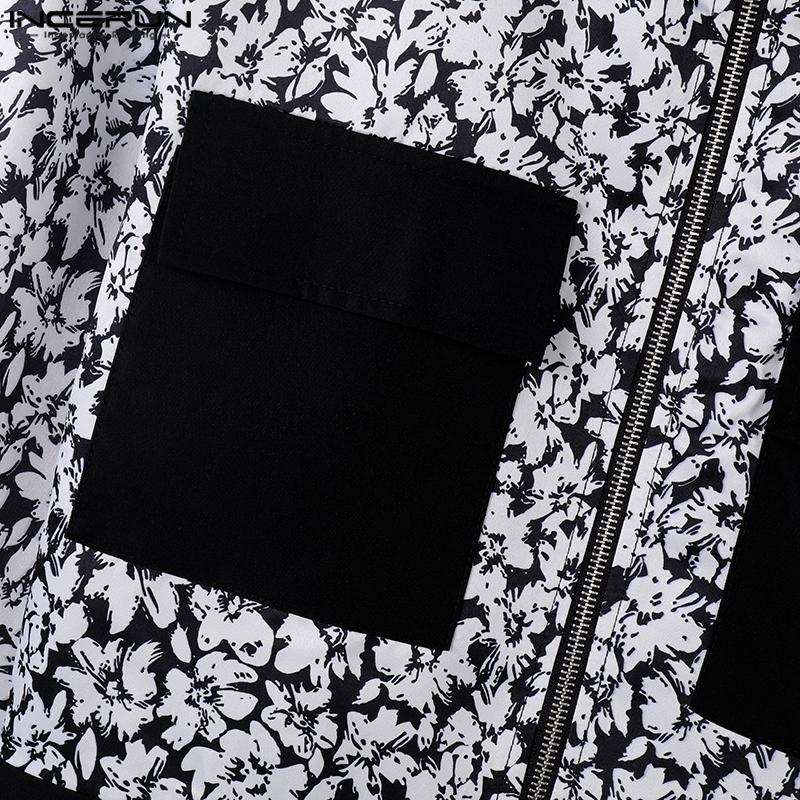 INCERUN Herren Langarm Print Patchwork Lässig Kurz Dünn Mantel Jacken
