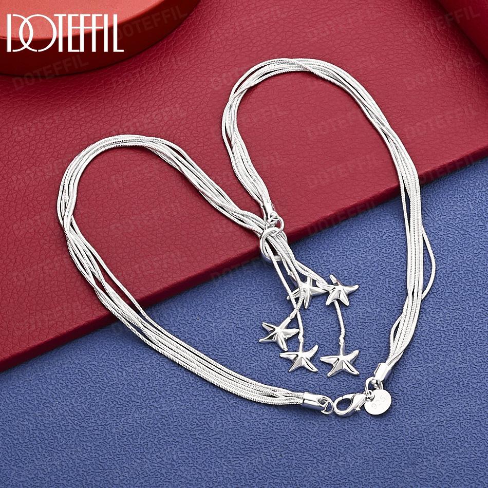 Ожерелье из стерлингового серебра 925 пробы, 44 см, цепочка-змейка, модное ожерелье со звездой, свадебная бижутерия 44cm