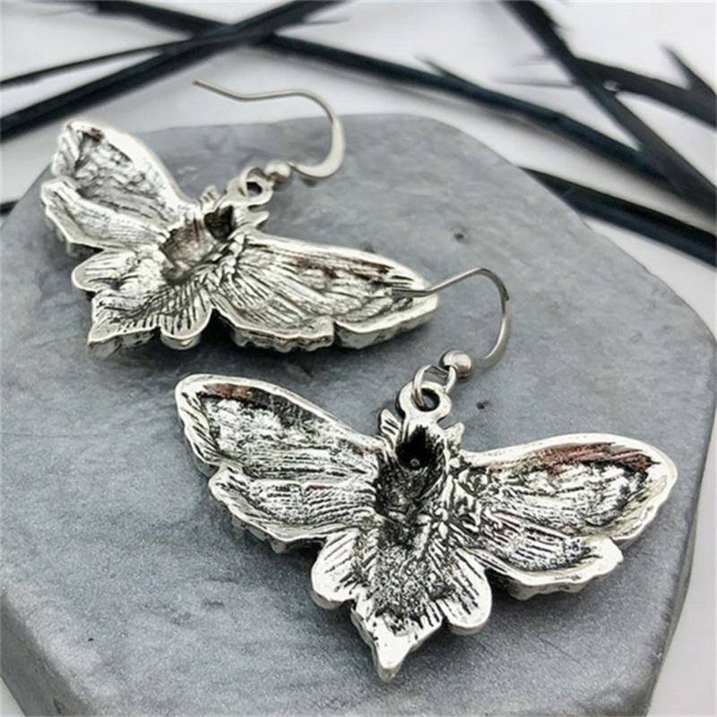 Goth Gothic Death Skull Moth Chain Earrings for Men Women Pendant Choker Earrings Vintage Punk Jewelry New Fashion
