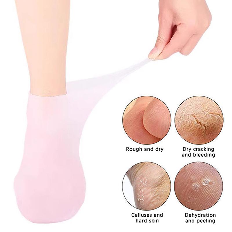 1 par de calcetines hidratantes de silicona para el cuidado de los pies, antisequedad de la piel, antigrietas, exfoliantes, eliminan la piel muerta y alivian el dolor