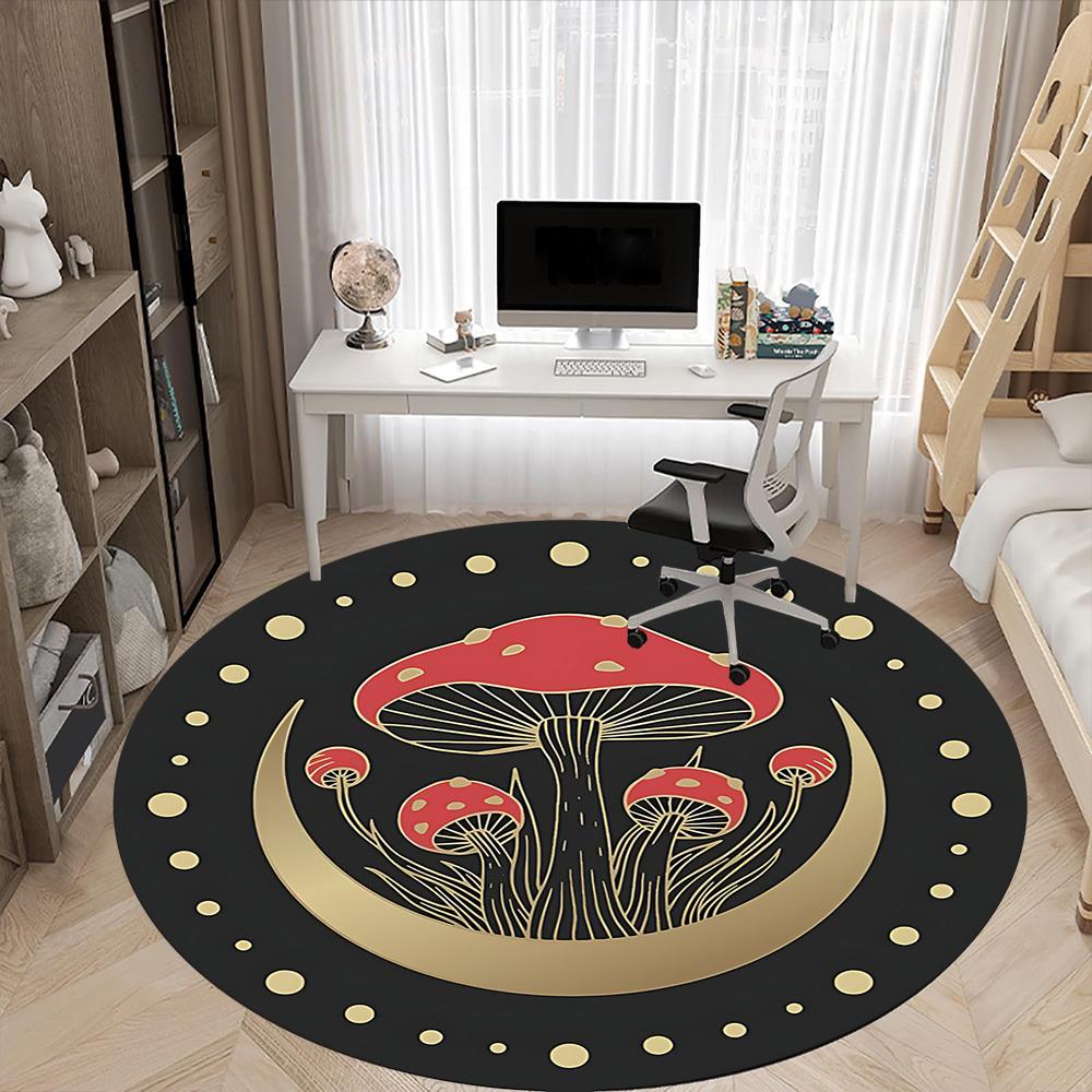 1pc Mushroom Fantasy Office Round Area Rug, Under Office Chairs Bedroom Living Room Home Decor, Room Deco, Available in Various Sizes
