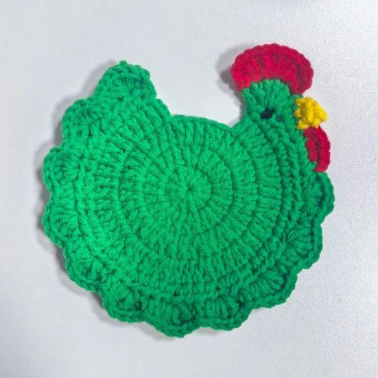 Crochet Hen Coaster, Handmade Chicken Shape Knitted Mat for Coffee Cup, Cute Kitchen Countertop Bar Accessory