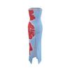 European & American Style Sexy Slim Fit Strapless Printed Long Dress with Side Slit for Women