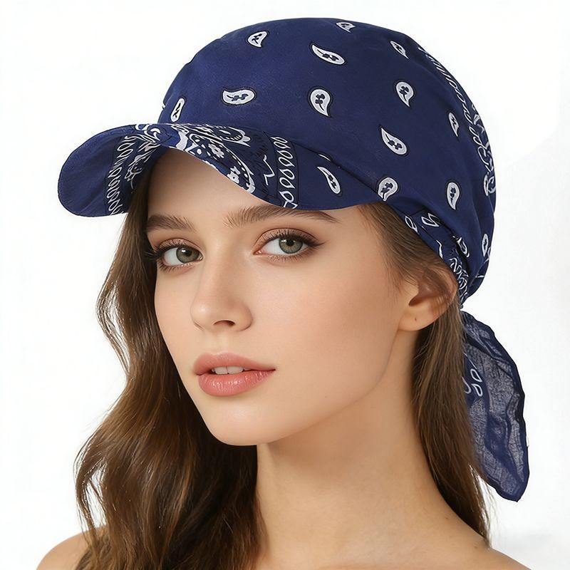Conella Dames Kleurrijke Paisley Katoenen Hoofddoek Met Vizierrand Bandana Zonbescherming Lichtgewicht Ademend Zomer Buiten marineblauwe kleur