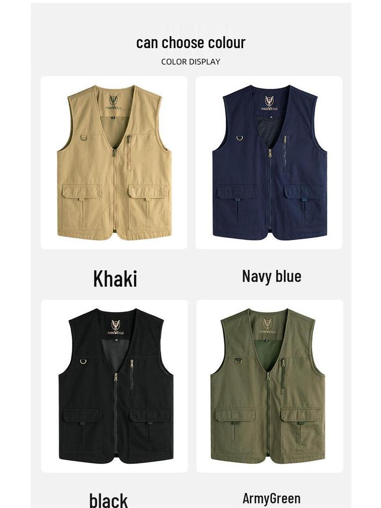Men's High-End Mountain Style Outdoor Vest - Pure Cotton, Fishing & Camping Gilet Jacket