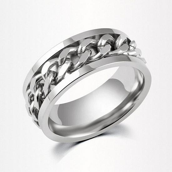 Men's Titanium Steel Rotatable Chain Ring with Embossed Pattern and Built-in Bottle Opener