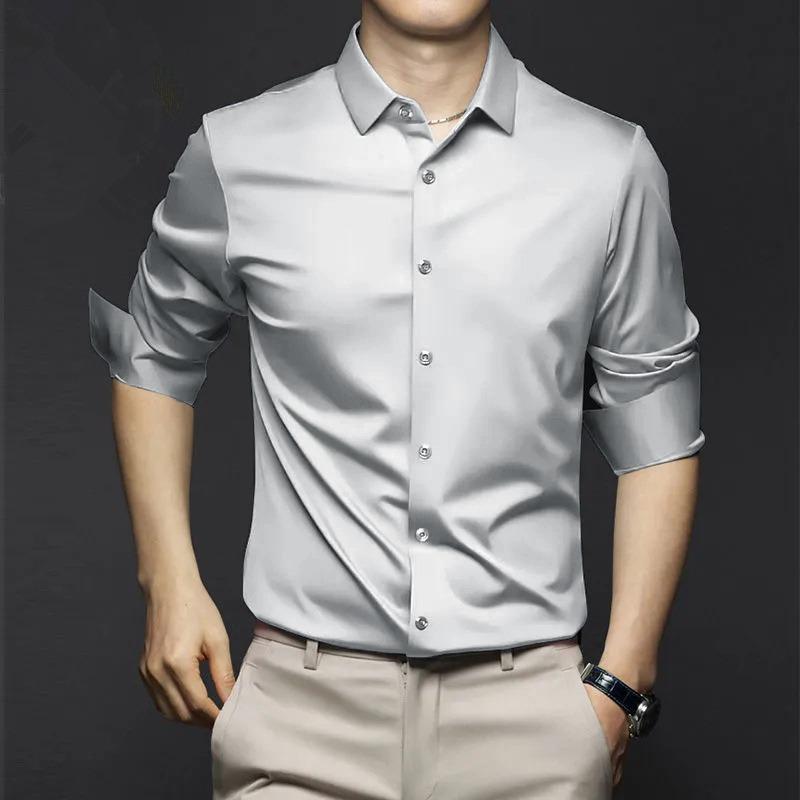 New Stretch Anti-Wrinkle Men's Shirts Long Sleeve Dress Shirts for Men Slim Fit Social Business Blouse Shirt