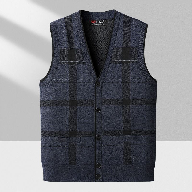 Men's Sweater Vest Casual Sleeveless Knit Jackets Men Fashion Plaid V-neck Cardigans Man Clothes Knitted Waistcoat