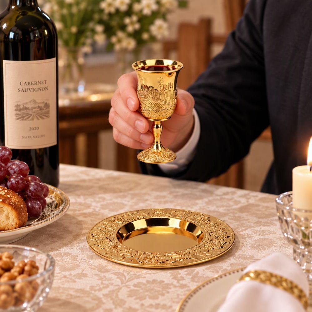 Tarnish Proof Kiddush Cup Set Zinc Alloy Wine Goblet Set Stemmed Wine Cup Festivals