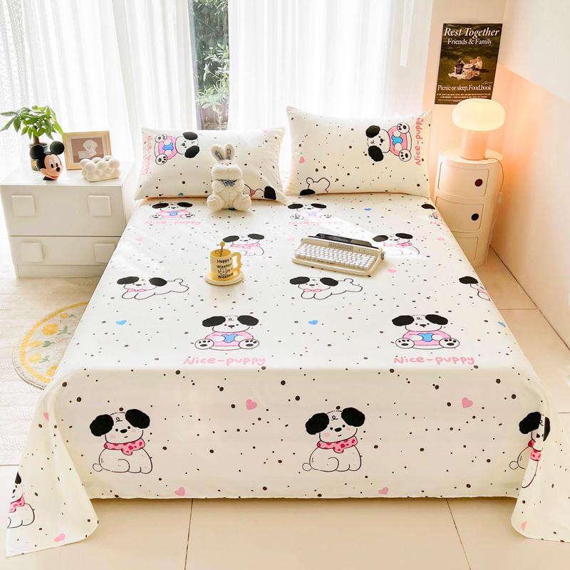 Cute Bear 100% Cotton Bed Sheet Set Plaid Pattern Cartoon Theme Flat Sheets with 2 Pillowcases Breathable Soft Bedding Set