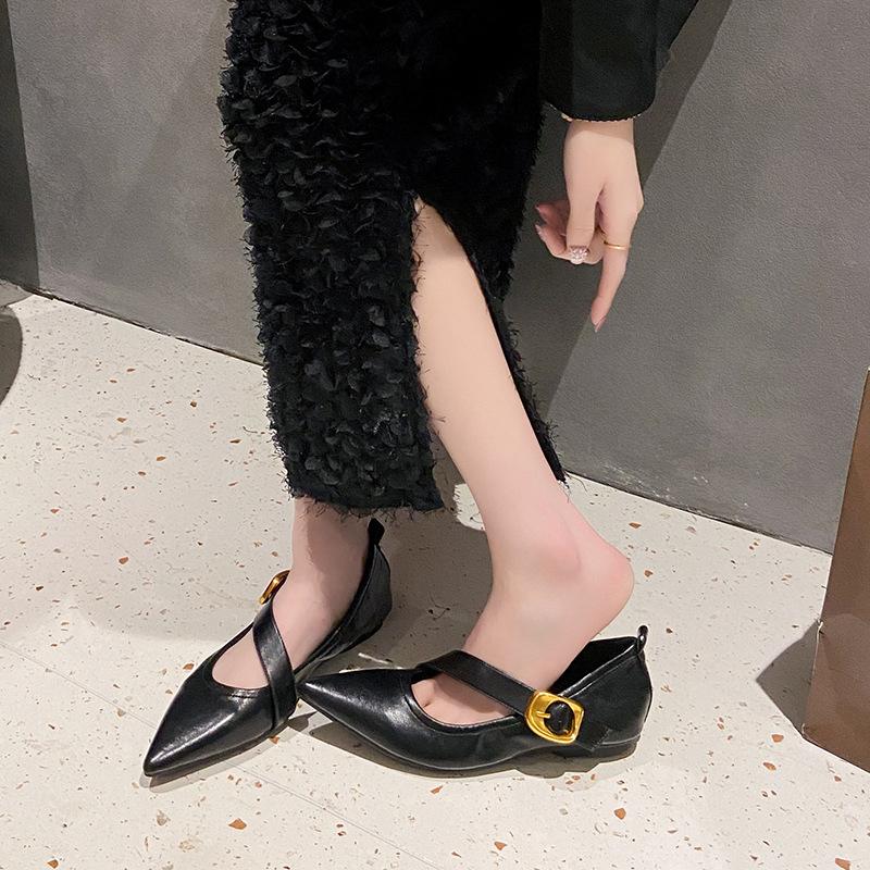 Fashion Mary Jane Shoes Low-heeled Soft-soled Single Shoes Women's New Pointed and Versatile Mary Jane Women's Shoes Large-size Flats