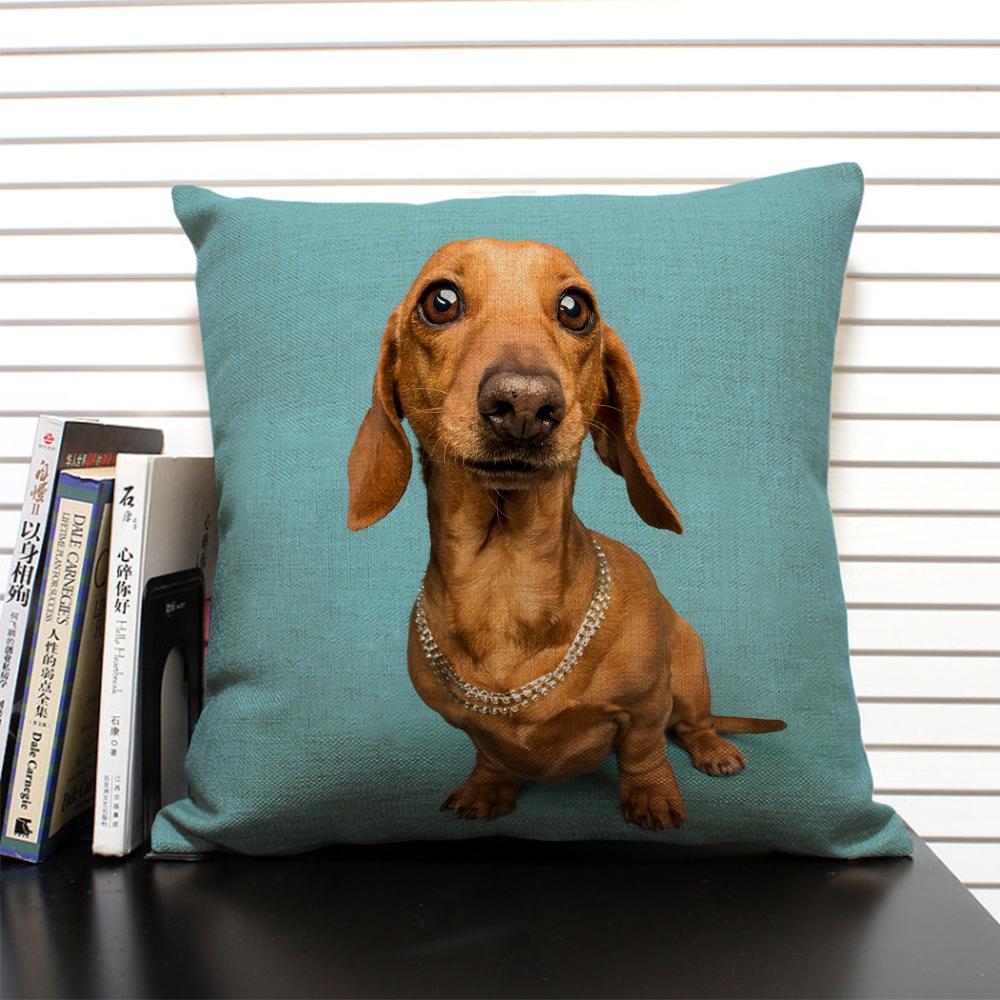 Cute Animal Cushion Cover Bulldog Dachshund 45x45cm Square Linen Pillowcase Living Room Sofa Decoration Dog Companion