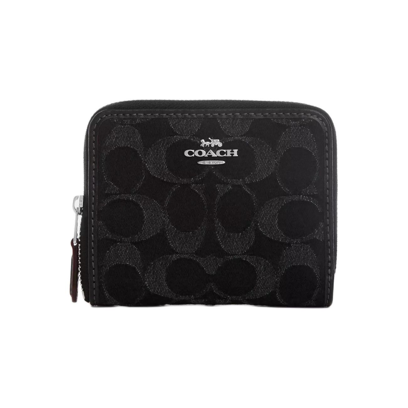 Coach Zip Around 11 Logo Denim Wallet Women wallet Black CP431-SVBK Black
