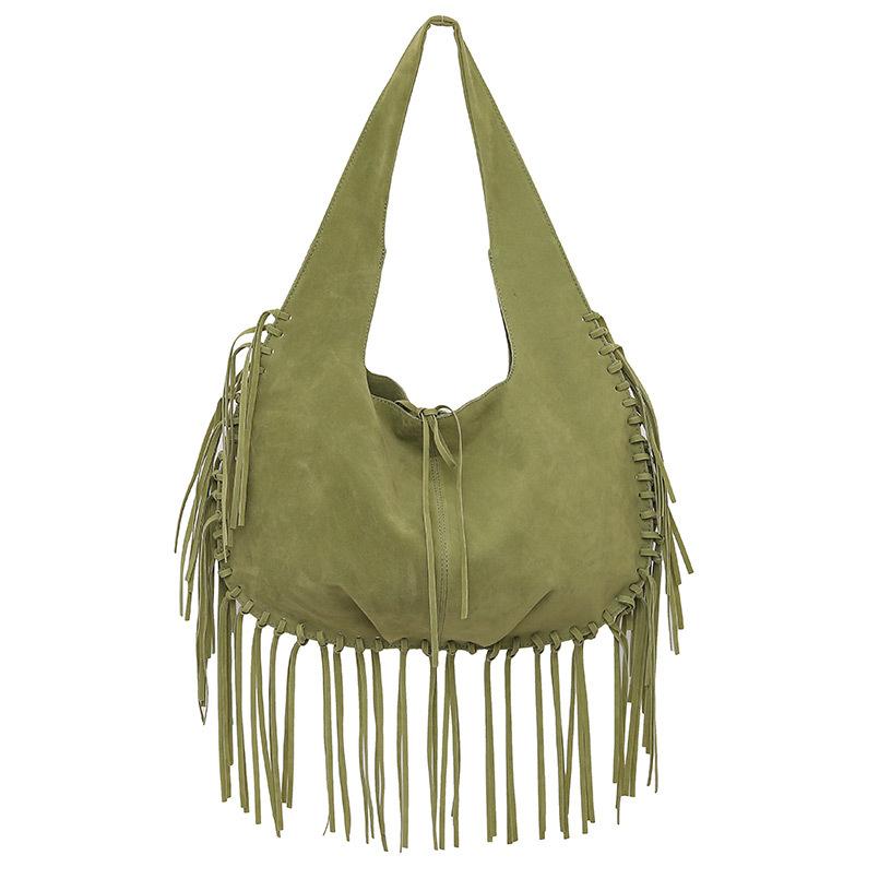 Women s Tassel Large Capacity Retro Dumpling Bag Double-sided Fleece Guangzhou Bag Trendy Casual Single Shoulder Bag 45x30x2cm зелёный 7090₽