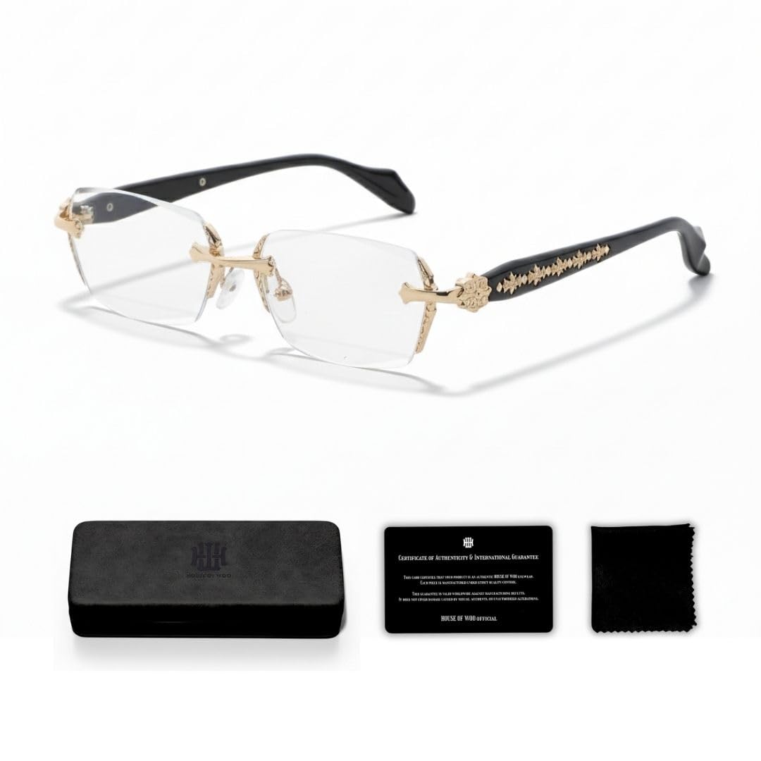 

[HOUSE OF WOO] [Показано по ТВ и в журналах] Без ободковые Очки для Мужчин, Уличный Стиль, Перекрестный Дизайн, Металл, Ультралегкие, Азиатская Посадка, 3-составные