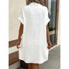 Women's Shirt Dress Solid Color Short-sleeved Lapel Cotton Linen Casual Loose Dress