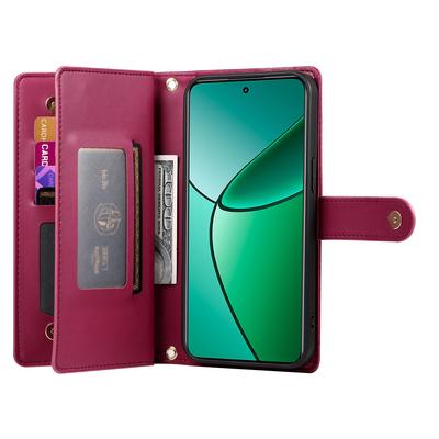 DF-011 For Oppo Reno13 F 5G (Reno 13 FS 5G)/4G Case Zipper Pocket Wallet Leather Phone Cover with Straps