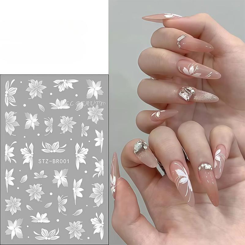 

New White Ice Flower Camellia Manicure Sticker Cherry Flower Sticker Small Pattern Glue Nail Sticker T129 - Japanese Flower 587