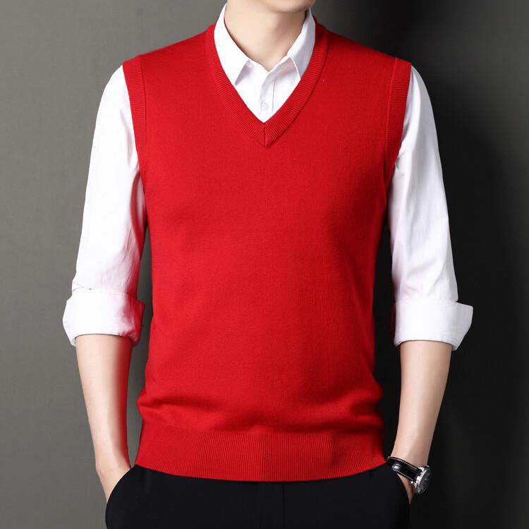 Men's Wool Blend V-Neck Sleeveless Cardigan Vest for Middle-Aged and Elderly