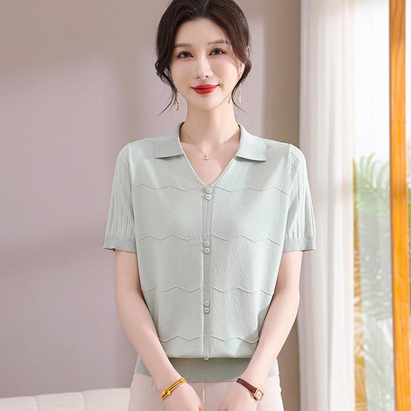 

Женская новая 2025 футболка-поло с коротким рукавом из лиоцелла тенселя - Модная летняя одежда из трикотажа «ледяной шелк» L for 100-110 lbs