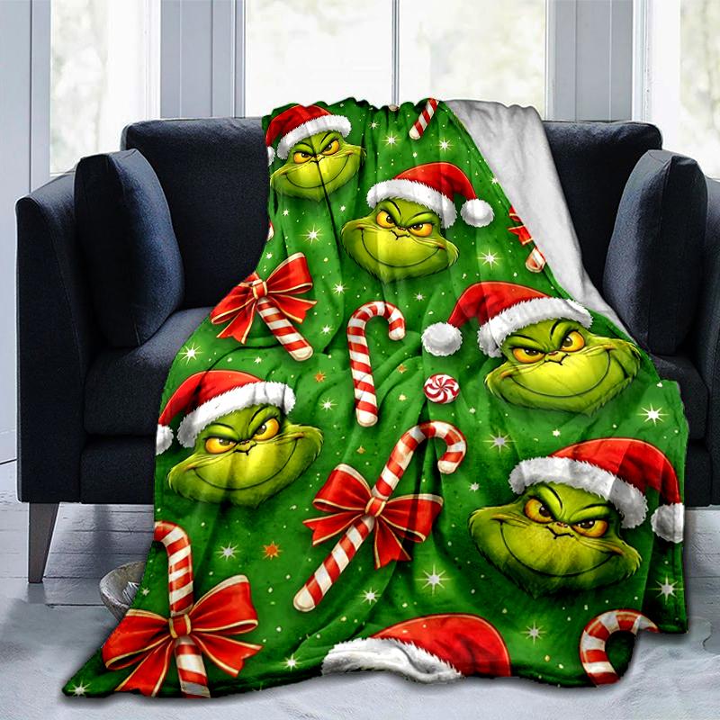 1Pc Grinch Christmas Blanket Soft And Comfortable Casual Warm Camping Travel Christmas Halloween Gift M921616