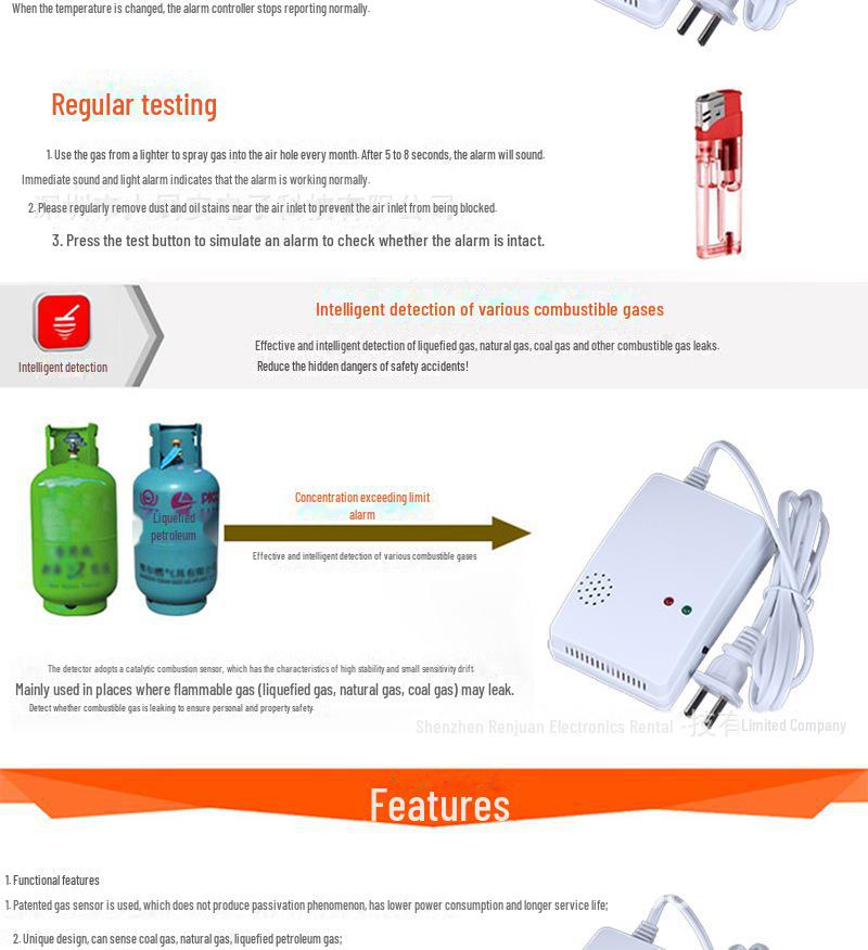 Detector de scurgeri de gaz natural de 220V, montat pe perete, pentru bucătării