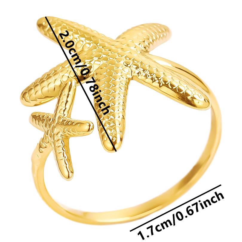 Real Gold Plated Sea Animal Ring Open Adjustable Stainless Steel Rings For Women Men Accessories PVD Ocean Beach Jewelry Anillos
