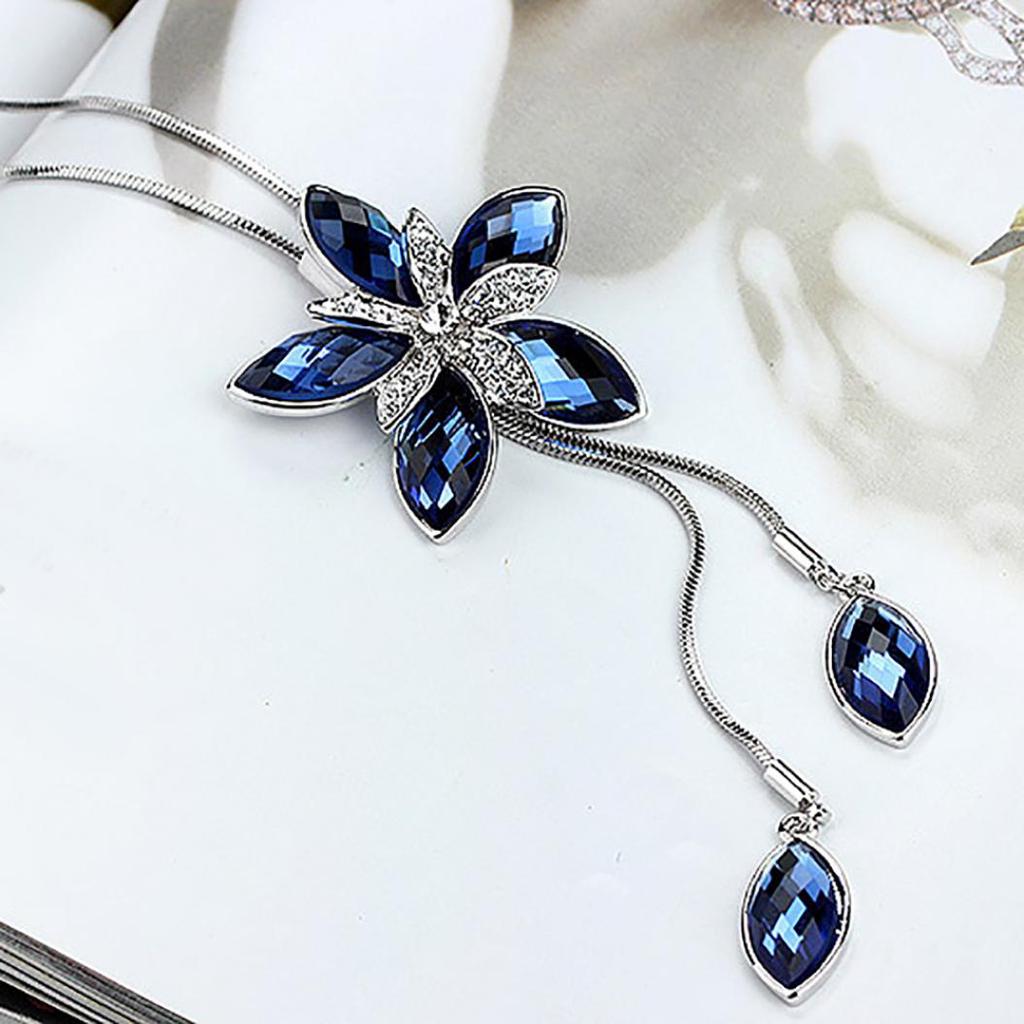 Elegant väderkvarn blomma strass tofsar hängande tröja kedja kvinnor halsband