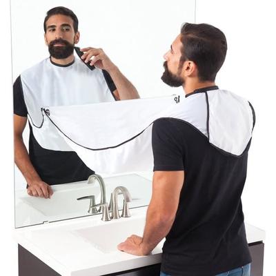 Delantal para Barba Babero para Barba Delantal de Afeitado Capa de Barbero Babero de Afeitado con Ventosa Blanco - Atrapador de Recortes de Barba
