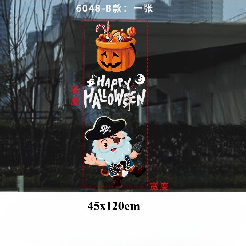45x120cm Halloween Pumpkin Window Stickers Cartoon Candy Jack-o'-lantern Static Sticker Black Cat Ghost Festival Happy Halloween