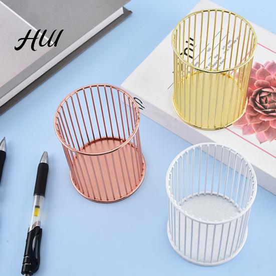 Rust-resistant Pen Cup Metal Holder, Nordic Desk Organizer for Makeup Brushes, Iron Holder Anti-Rust Multifunctional Storage Basket Pencils