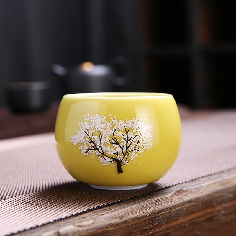 NEW TikTok Same Style -Changing Camellia Kung Fu Tea Set Tasting Glaze Color Ge Kiln Master Cup Female Factory Wholesal