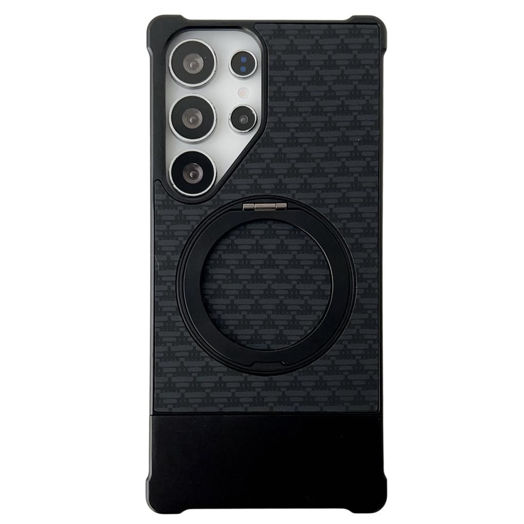 For Samsung Galaxy S25 Ultra Magnetic Case Kickstand Metal Carbon Fiber Pull-Out Design Phone Cover